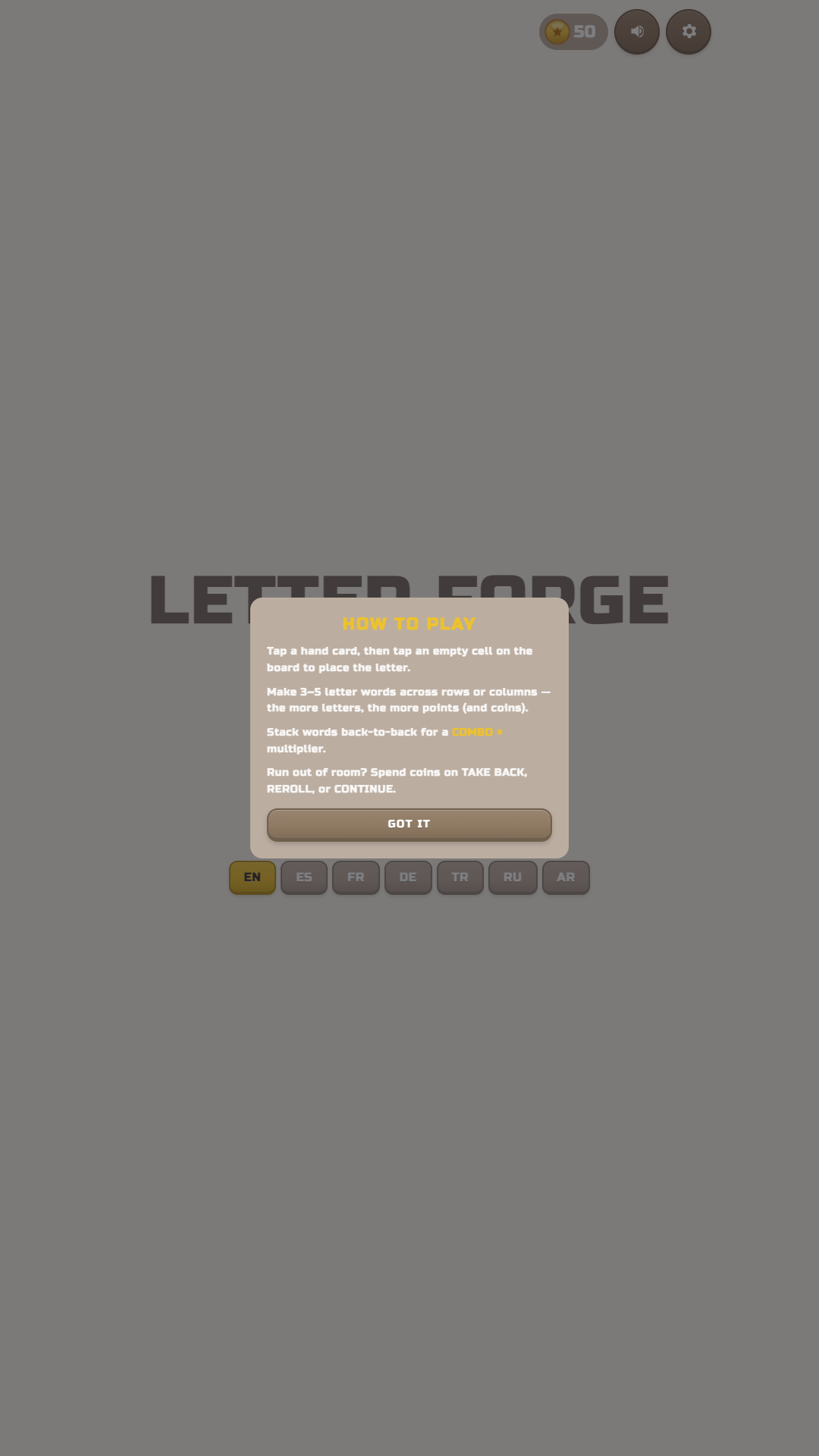 Letter Forge title screen